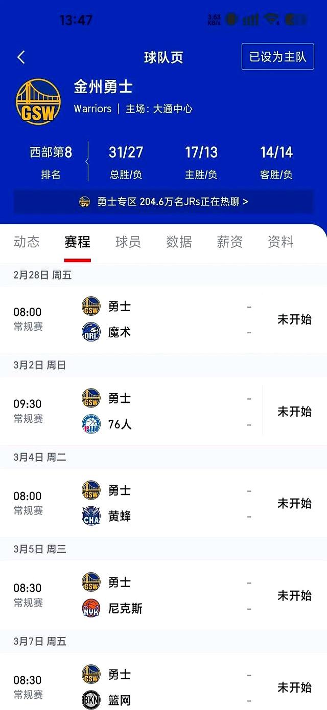 勇士队连胜不断，重返季后赛席位